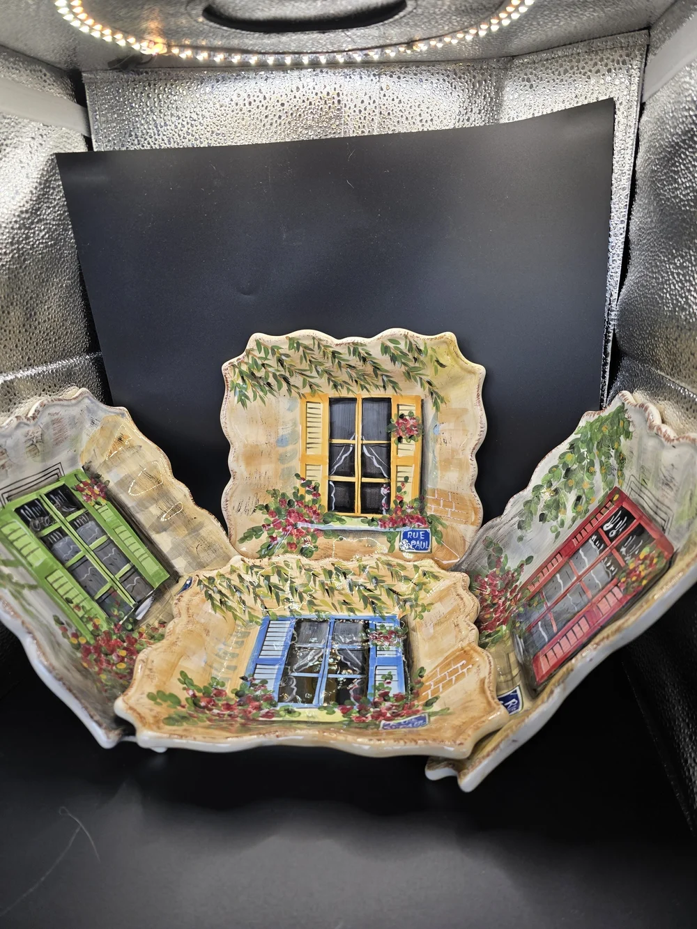 Set Of 4 Rue de Paris Collector Salad Plates, Hand Painted Ceramic, Paris